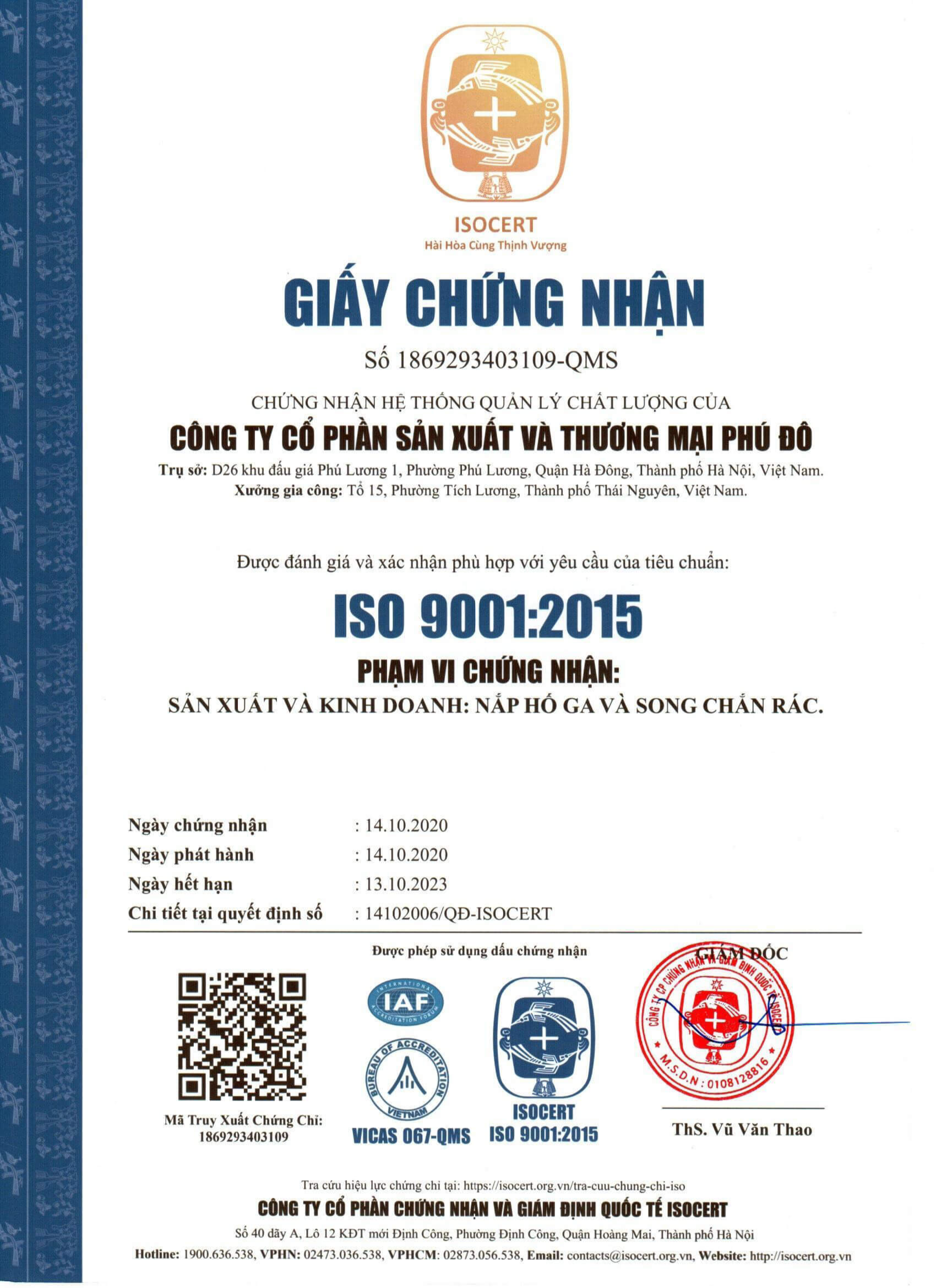 Đạt tiêu chuẩn iso 9001-2015 trong sản xuất Nắp hố ga, song chắn rác.